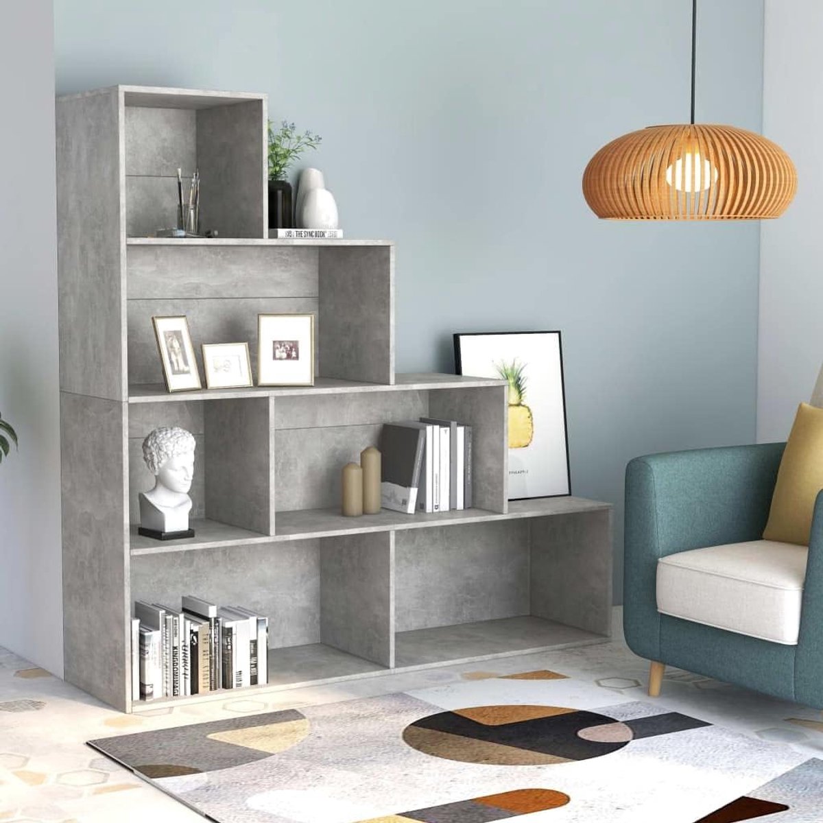Moderne Boekenplanken, Boekenkast, Kamerverdeler, Grijs Cement, CD-plank, Voor Woonkamer, Slaapkamer, Kantoor, 155 x 24 x 160 cm, Van Spaanplaat