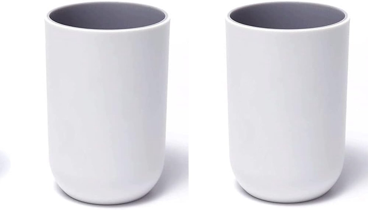 Beker 11oz, Onbreekbare herbruikbare drinkbekers Set van 2 kleuren, plastic tandenborstel beker beker 300ml, vaatwasmachinebestendig (lichtgrijs en lichtgrijs)