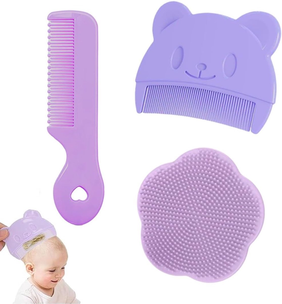 3-delige kam voor baby's, kam voor babymelk, kam voor babymelk, borstel voor baby's, geschikt voor vrienden, kinderen Haben of Schwanger Sind (paars)