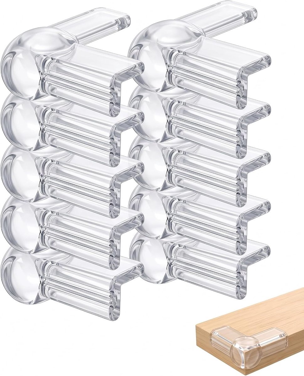 Hoekbescherming voor baby's, 10 stuks, siliconen in L-vorm, met airbag-demping, transparant, schokbestendig, voor meubels, veilige en discrete kinderbescherming