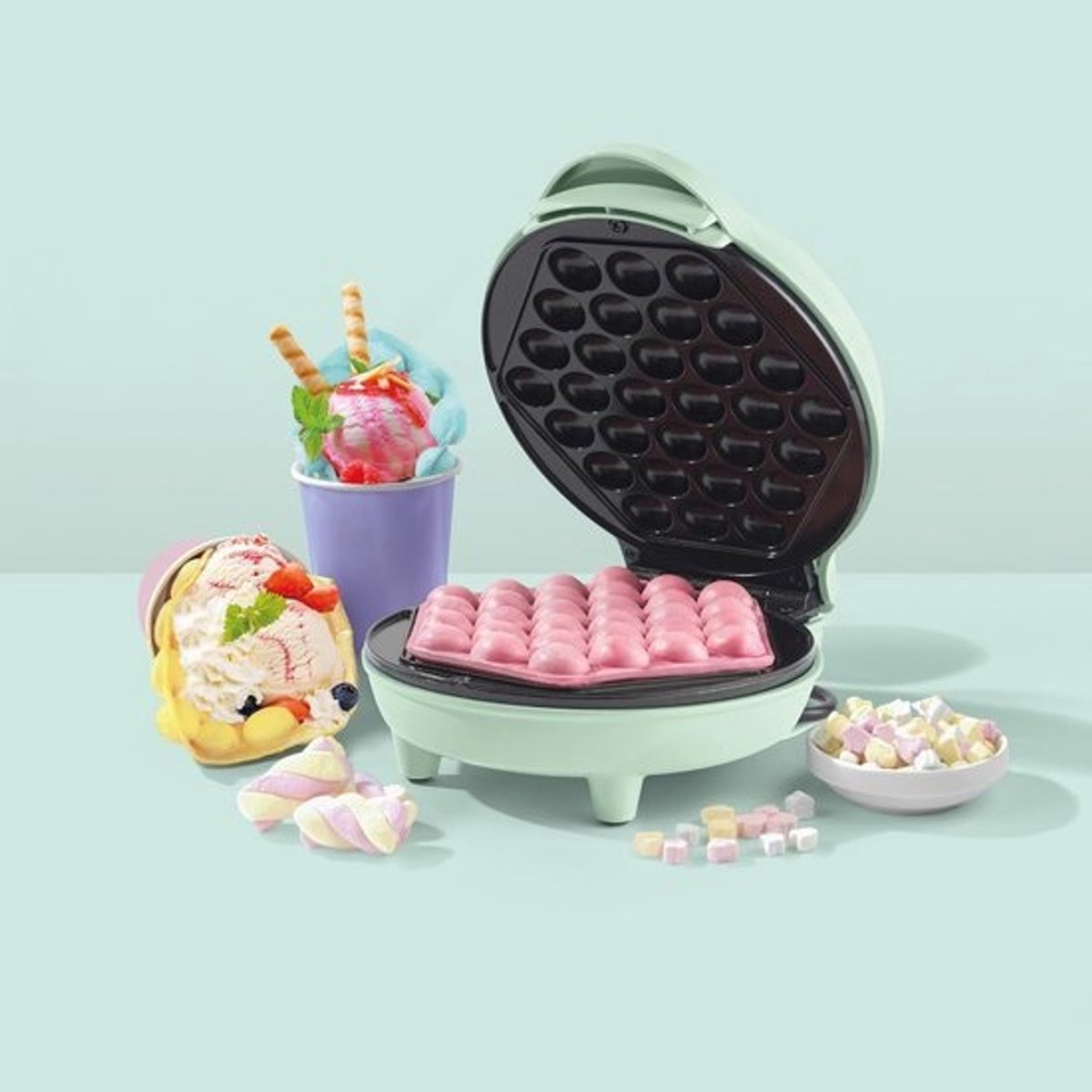 Bubble Wafelmaker - Dessert Maker - Zoete Snacks Maken - PFAS Vrije Anti-aanbaklaag - 18cm Diameter - Sorbet Blauw