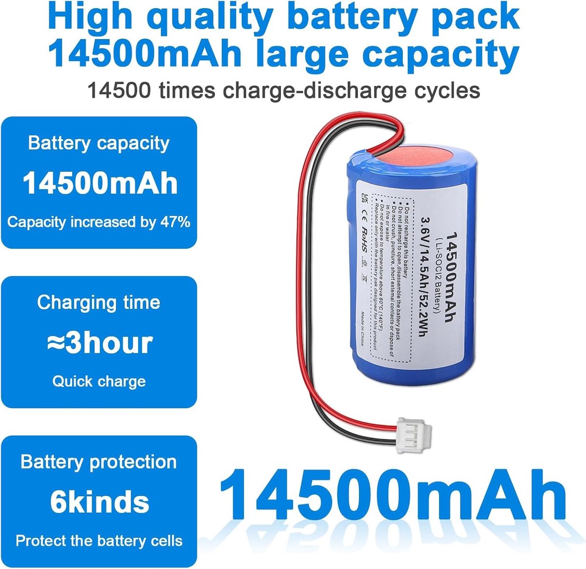 14500mAh ER34615M Li-SOCl2 batterij voor DSC WT4911 WT8911 ADT buitensirene - Lange levensduur, niet oplaadbaar, 1-pack