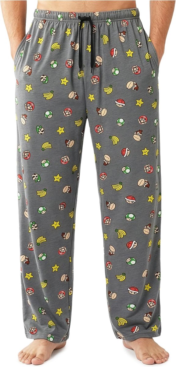 Trend Super Mario pyjamabroek voor heren, lang, S-3XL, pyjamabroek, grappig, zacht, om te slapen, cadeau voor mannen en jongeren
