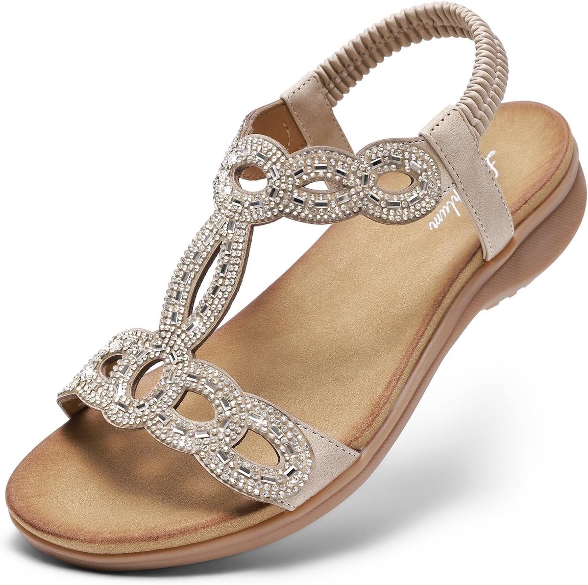 Sandalen voor dames, platte sandalen, glitter, strass, zomerschoenen, strandschoenen