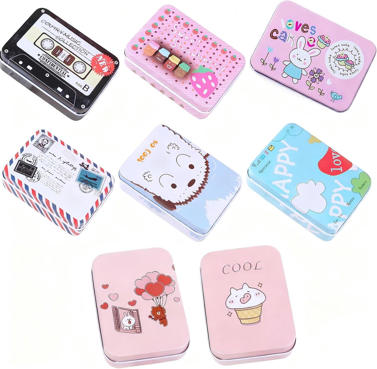 8 stuks blikjes met deksel, mini-tin, metalen doos, opbergdozen voor snoep, sieraden, tabletten en kleine onderdelen, metalen doos, opbergorganizer, 9 x 6,5 x 2 cm