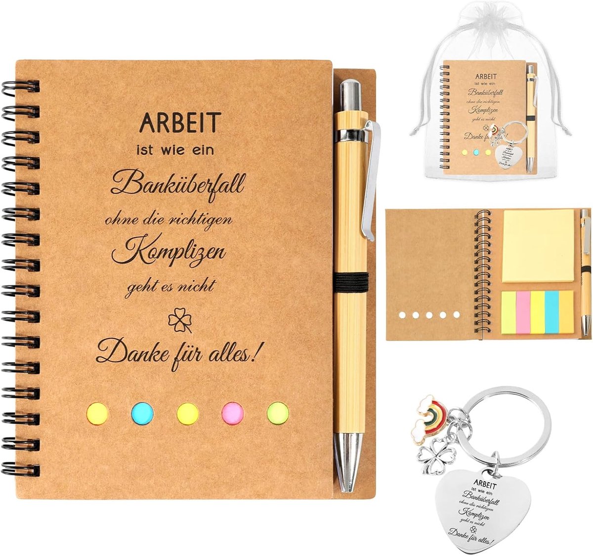 Afscheidscadeau voor collega's, hoogwaardige cadeauset, perfect cadeau voor collega's als afscheidscollega, inclusief notitieboek en sleutelhanger voor het wisselen van baan of afscheid collega