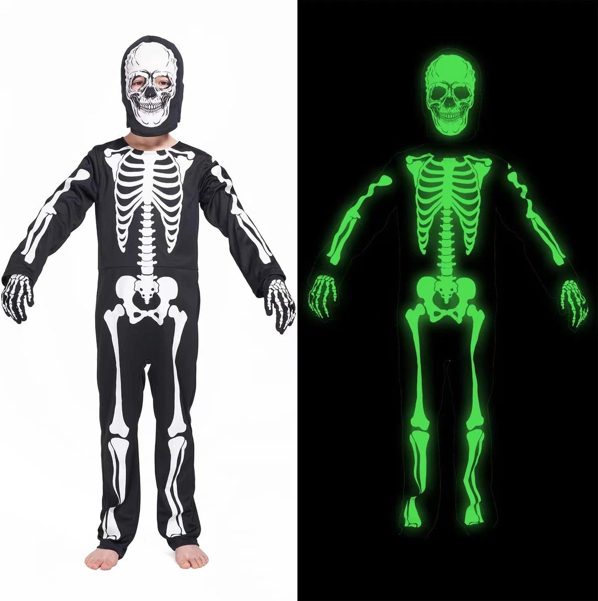 Skelet Kostuum - Halloween Fancy Aankleden, Gloeiend in Het Donker Outfit voor Kinderen Halloween/Carnaval