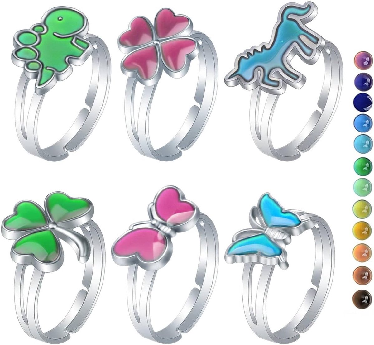 Ringen met kleurverandering, dieren- en bloemendesigns, verstelbare maat