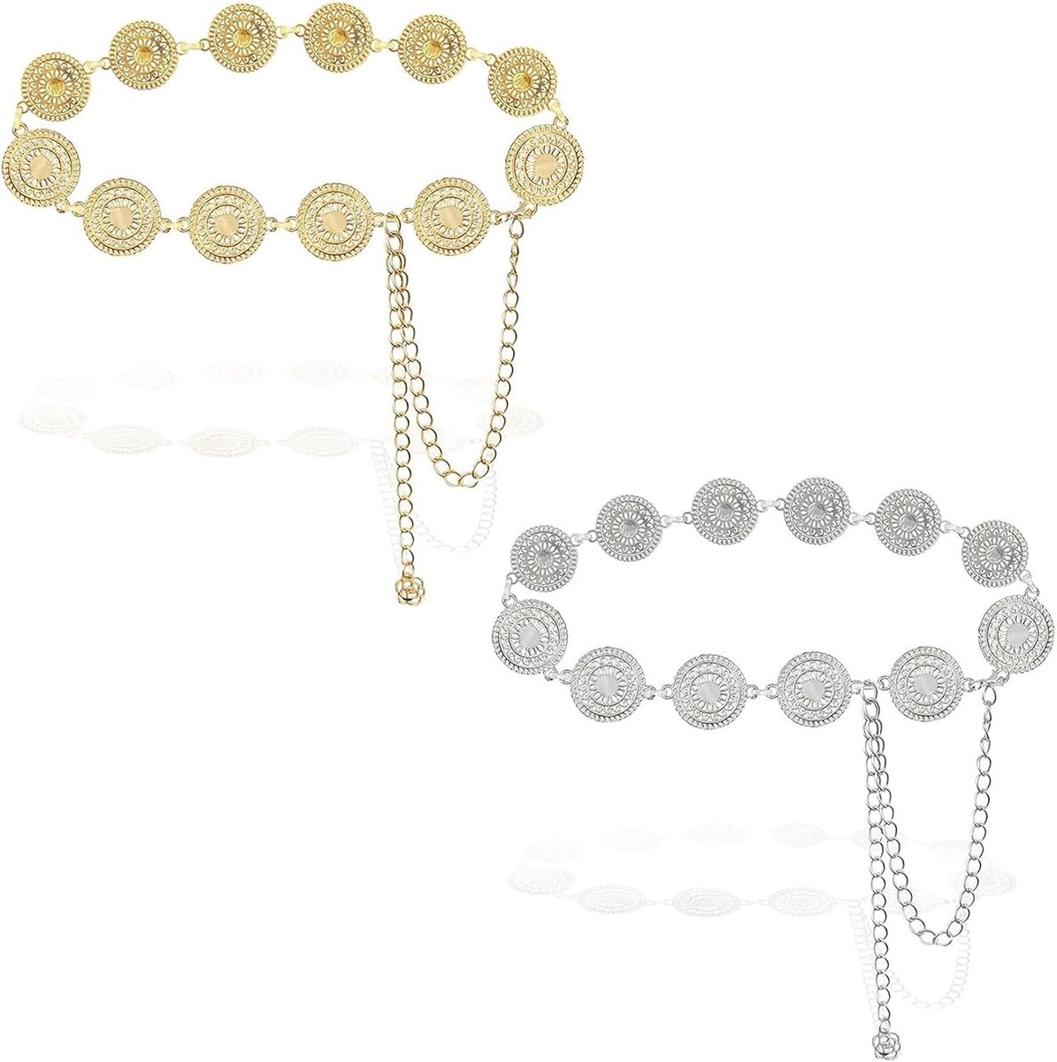 Set van 2 Metalen Kettingriemen voor Casual en Boho Stijl, Verstelbare Tailleketting voor Jurken en Jeans, Perfect voor Festivals en Feestjes