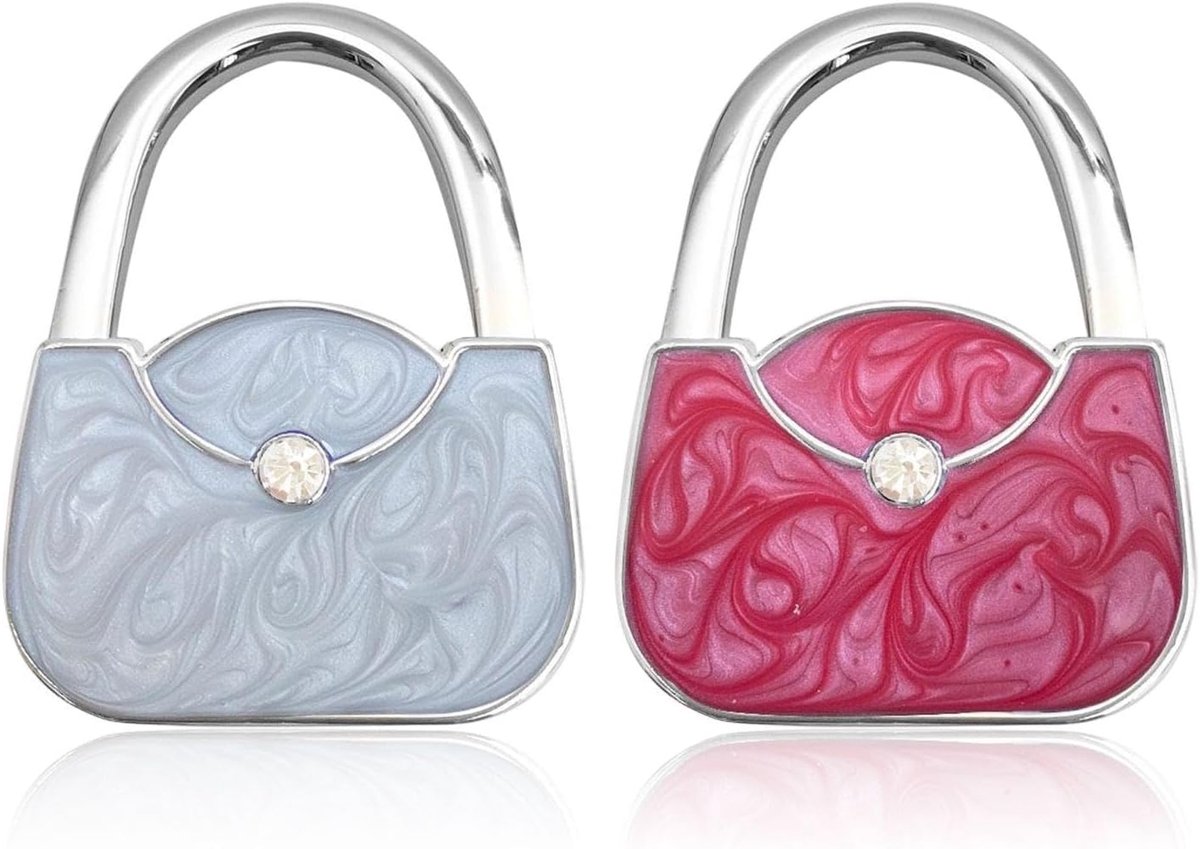 2-Delige Desktop Handtas Houder, Opvouwbaar En Antislip, Metalen Handtas Haak, Creatieve Verjaardagscadeau Voor Dames (Wit, Roze).
