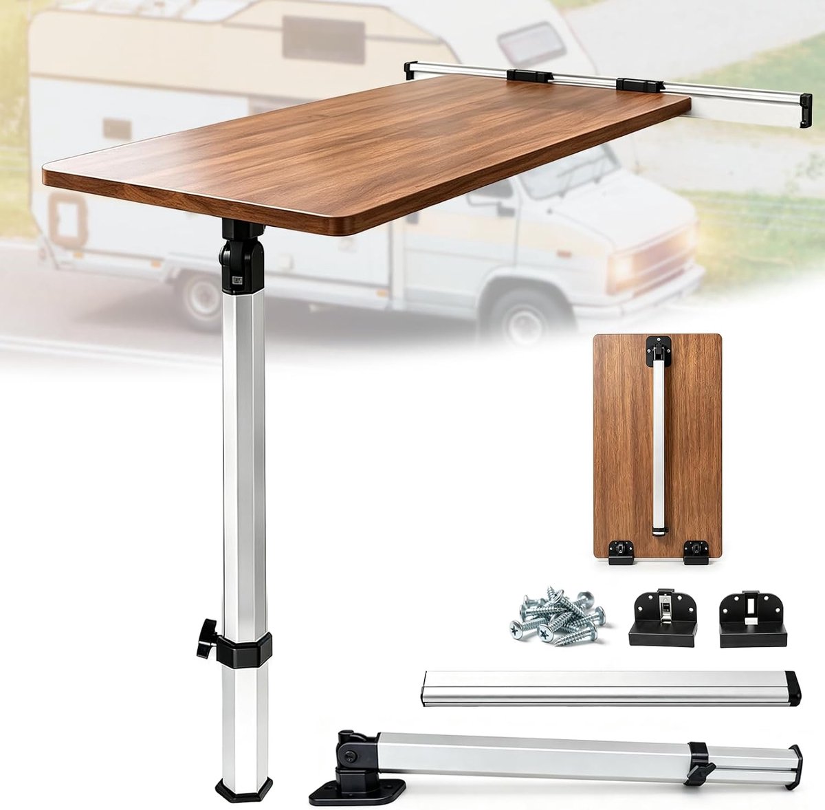 tafelpoten, afneembare tafelpoot en glijrail voor camper, jacht, in hoogte verstelbaar 51,5-78 cm, met 50 cm glijrail, verdikte aluminiumlegering, telescopische klaptafelpoot met