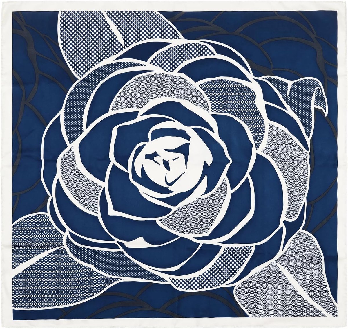 70x70 cm, Vierkante satijnen sjaal, Blauw met wit, Voor haar, hals en tas, Dames accessoire