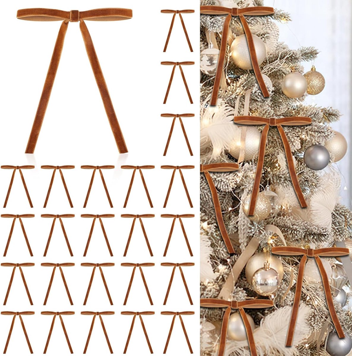 Strikken voor kerstboom, 12 x 18 cm, kerststrikken, kerstboomstrik, lintstrikken voor binnen- en buitendecoratie (bruin)