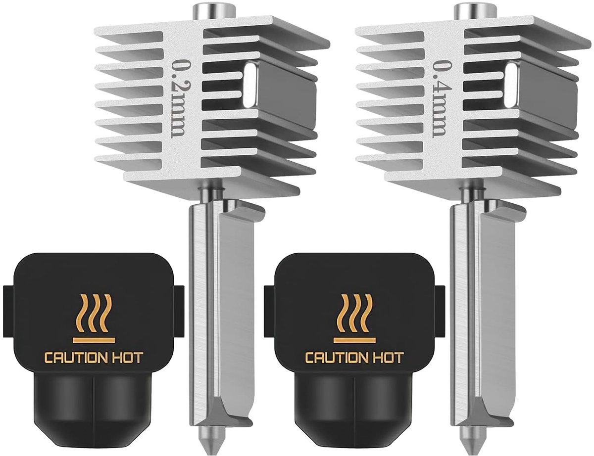 2 stuks upgrade A1/A1 Mini Quick-Swap Hotend 0,2 mm + 0,4 mm gehard stalen mondstuk, Fast Speed & High Temp geïntegreerde structuur met siliconen afdekking, compatibel met Bambu Lab A1/A1 Mini
