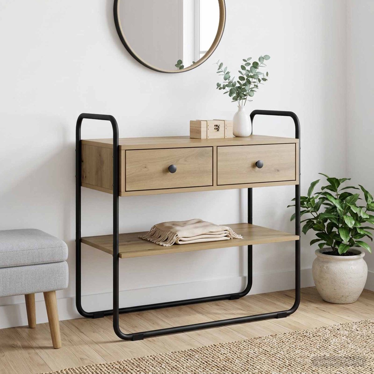 vidaXL Consoletafel - Artisanaal - eiken - 100 - x - 40 - x - 75 - cm - Bewerkt - hout Artisanaal eiken