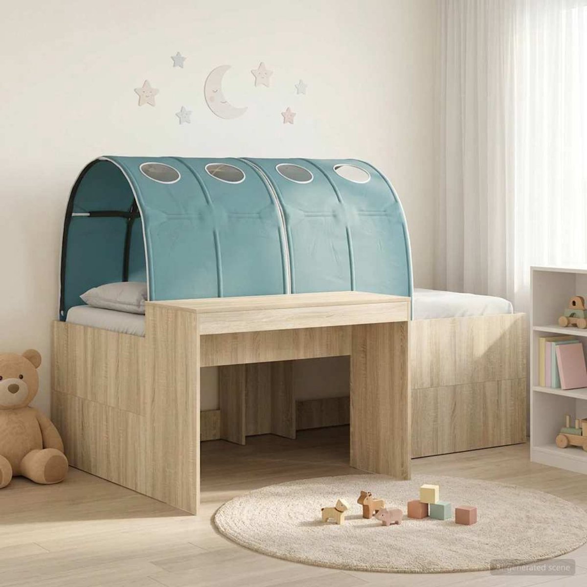 vidaXL Bed - met - Tunnel - 3 - st - Sonoma - Eiken - en - Lichtblauw - Bewerkt - hout Sonoma eiken en lichtblauw