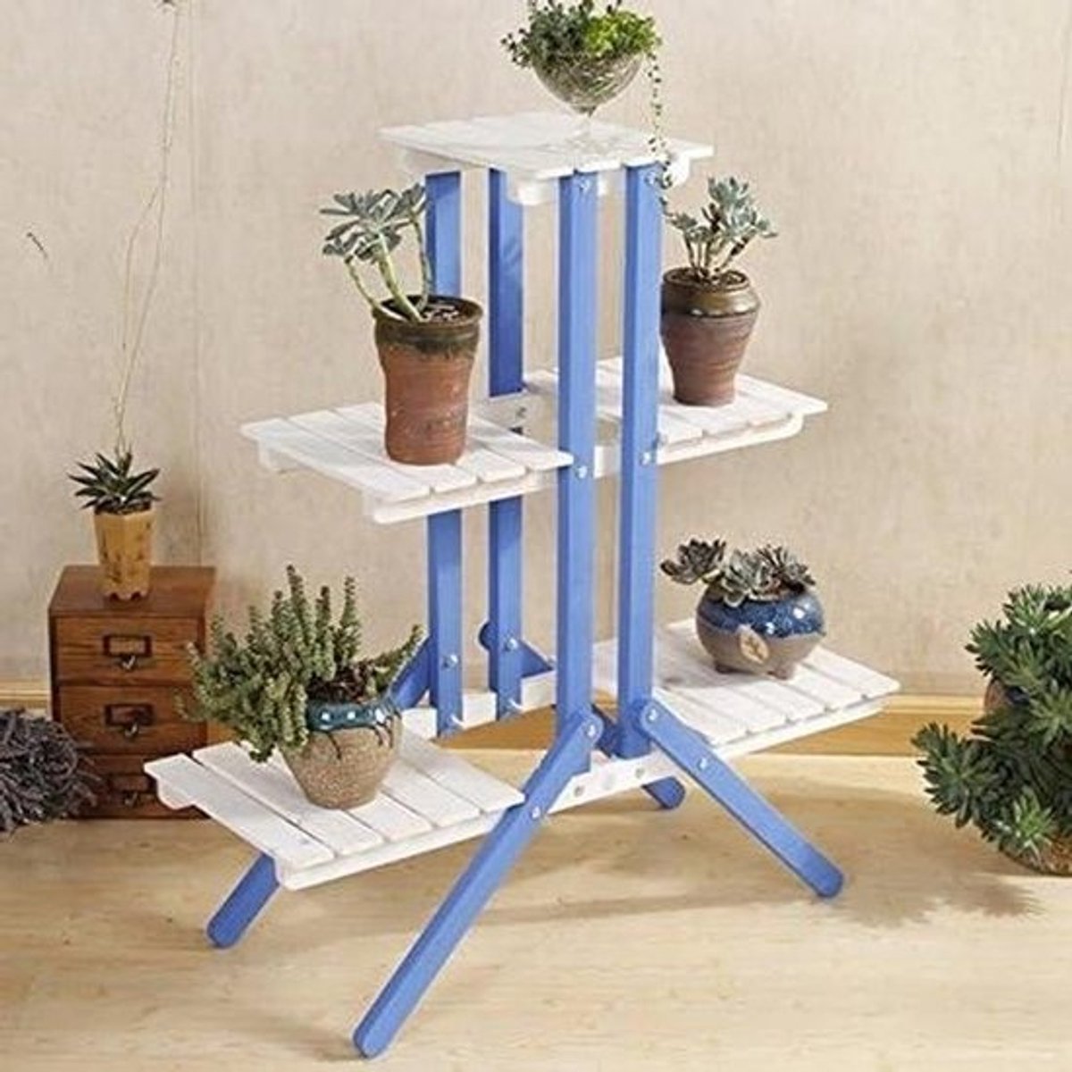 Bloemen Plank - Plantenstandaard - Balkon Inrichting - Massief Houten - Erker Model - Blauw