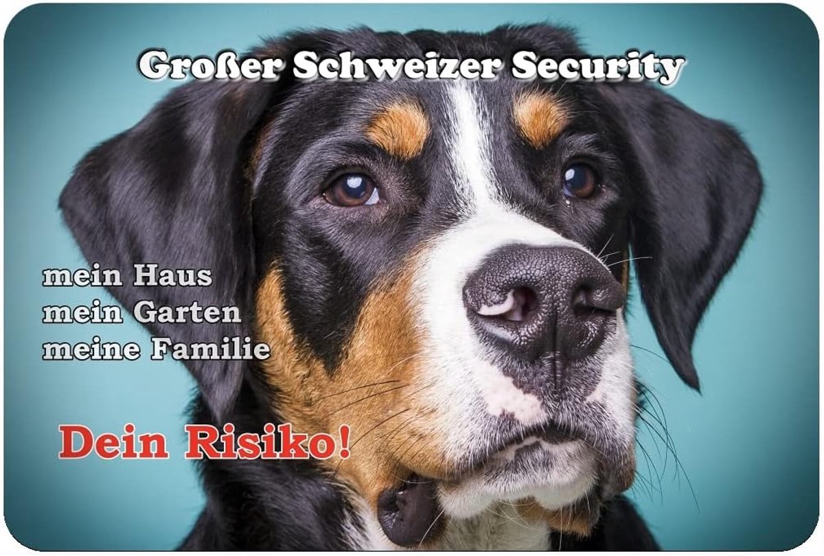 - bord van aluminium - 20x30cm Motief: Grote Zwitserse Sennenhond Security (05)