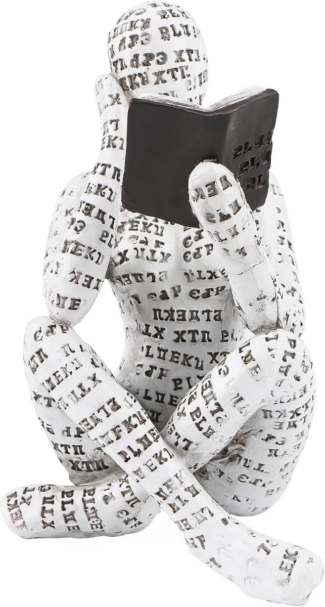 Dailygoods- Figuurdecoratie Lezende Vrouw - Boekenwurm/Sculptuur - Kleine Leesende Figuren - Desktop/Plank - Kunstdecoratie - Elegante Uitstraling - B