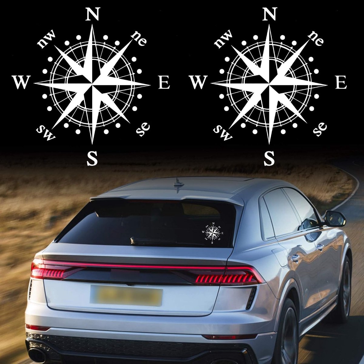2 stks 6.1 Inch Kompas Stickers voor Auto Hood Auto Kompas Graphics Decals voor SUV Off-Road Voertuigen Auto Body Zijdeur Kofferbak Universele Waterdichte Vinyl Auto Stickers (Wit)