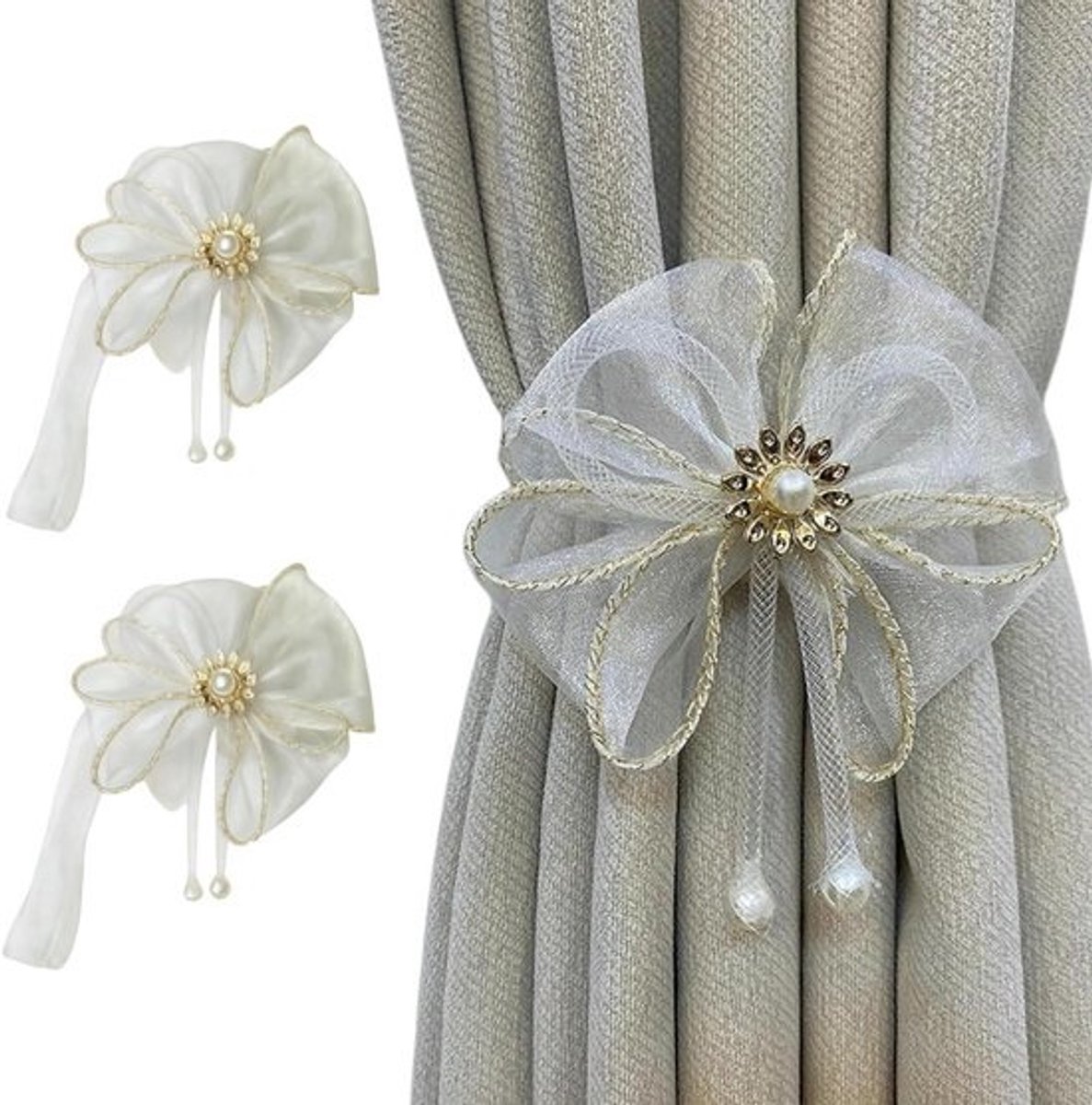 Gordijn Tiebacks - Gordijn Hangers - Raamdecoratie - Geen Boren Nodig - 20 cm - Wit