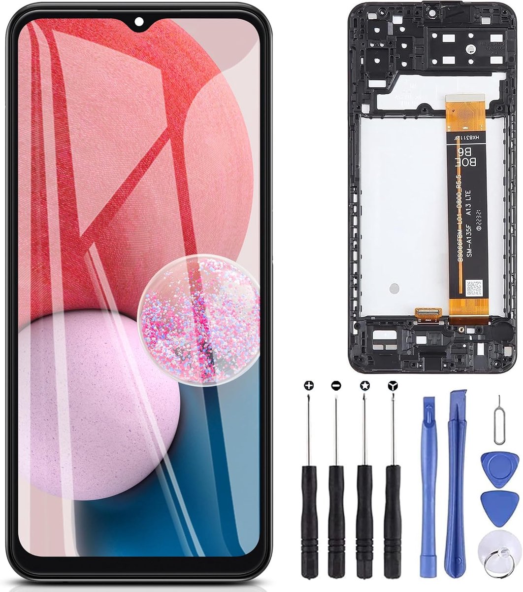 Schermvervanging voor Samsung Galaxy A13 4G SM-A135F SM-A137F LCD-scherm, touchscreen, digitizer, volledige montage met frame, reparatiegereedschapset