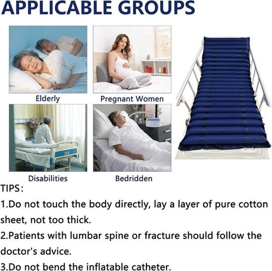Luchtdrukmatras - Anti-decubitus matras - Drukpijn verlichten - Afwisselende luchtkamers - 200 x 90 cm - Grijs — afbeelding 2