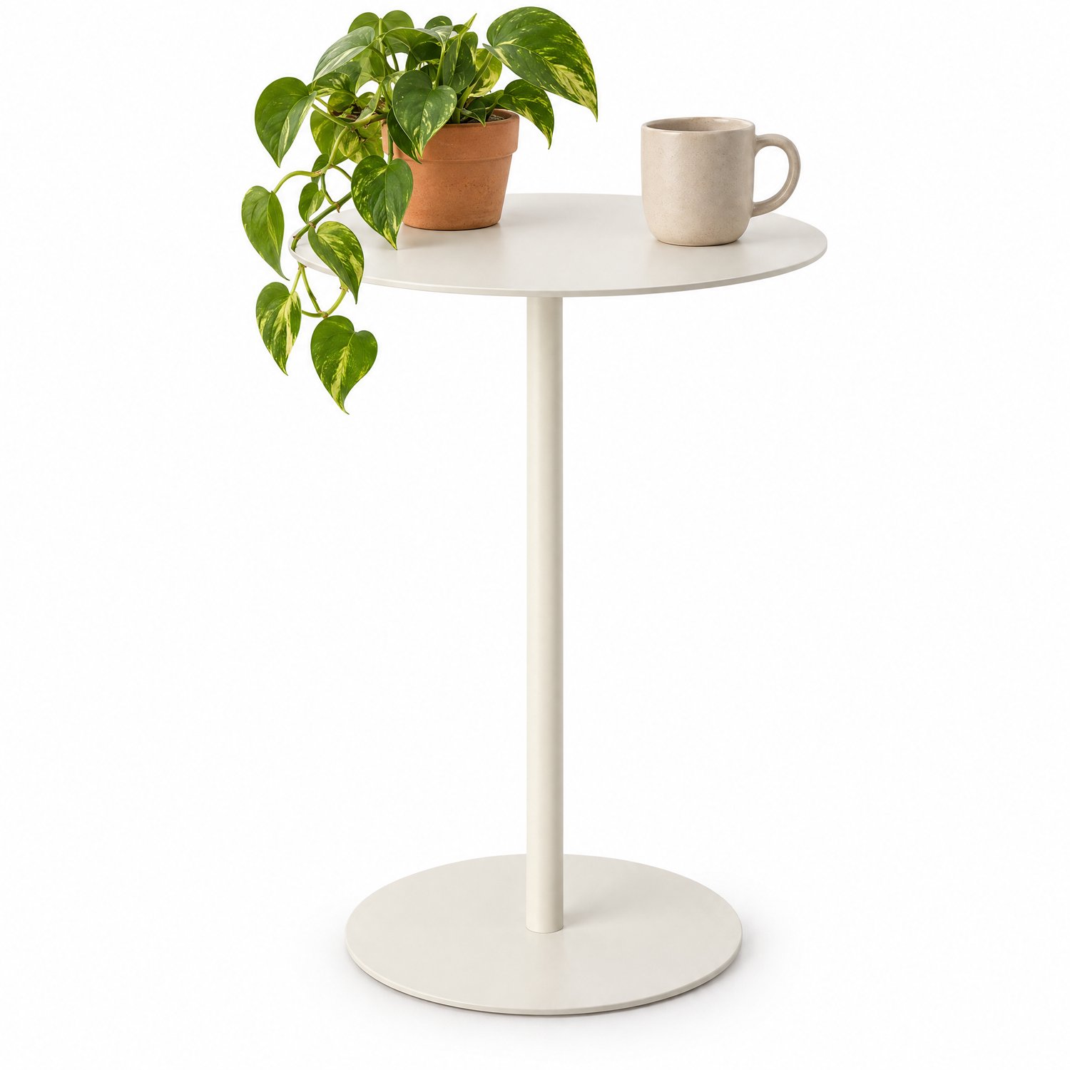 Cheqo Bijzettafel Rond - Banktafel - Salontafel - Koffietafel - Nachtkastje - Sidetable - Tafeltje - Witte Bijzettafel Metaal - Plantentafel - Plantenstandaard - Bedtafel - Telefoontafel - Hoektafel - Kleine Tafel voor Woonkamer en Slaapkamer