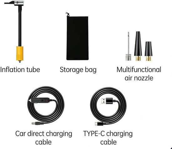 Autobandenpomp- Draagbaar- (150 PSI)- 4 Opblaasmodi- Automatische Uitschakeling- Powerbank-functie- LED-display- SOS-noodverlichting- Geschikt voor Auto's, Fietsen, Motorfietsen, Sportballen, Enz- Zwart — afbeelding 3