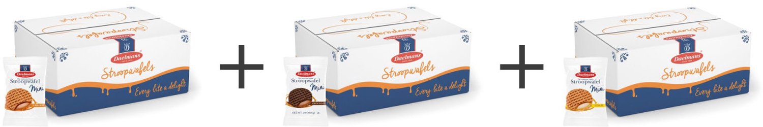 Daelmans 3-Smaken Bundel Mini Stroopwafels – Karamel, Chocolade en Honing, 200 Stuks per Doos, Individueel Verpakt