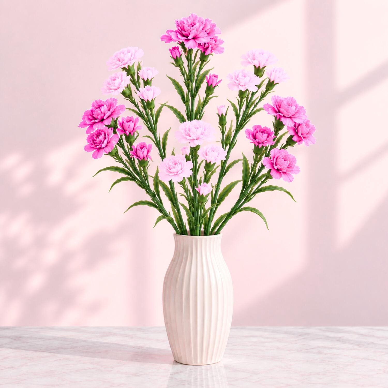 Mica Decorations Boeket Kunstbloemen - Anjers - H71 cm - in 2 kleuren roze mix - 6x stelen - met kleine bloemetjes en bladeren