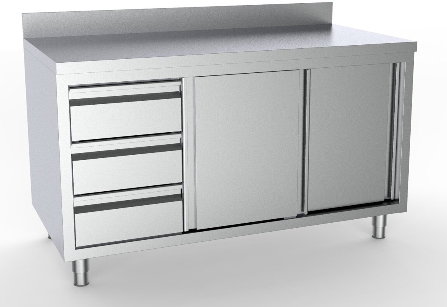 700 Werktafel Schuifdeuren Laden Links met Rand 2000, combisteel 7333.0270 - Horeca & Professioneel