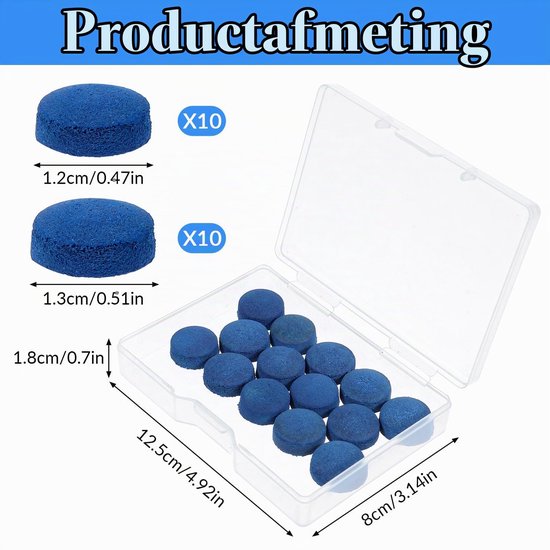 20 stuks Biljartkeu Spitzen, 12mm/13mm Billiard Cue Spitze Reparatieset Pool Keu Spitzen Vervangingskit Kunstlederen Keu Tips Vervangingspunten Accessoires Set voor Biljartsticks Snooker Pool — afbeelding 2