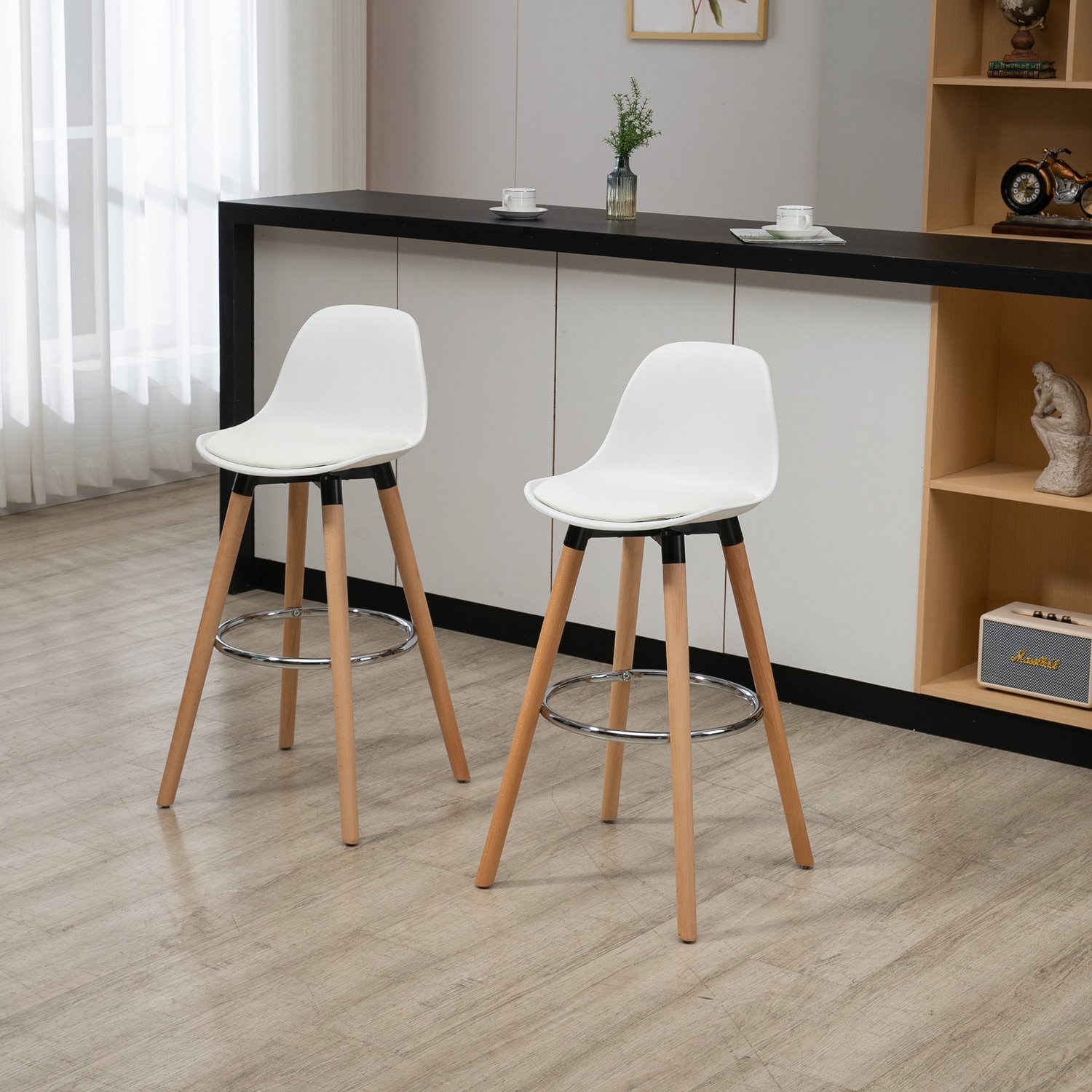 CHICFURN Barkruk - Set van 2 - Met rugleuning - Vierpotig - Wit