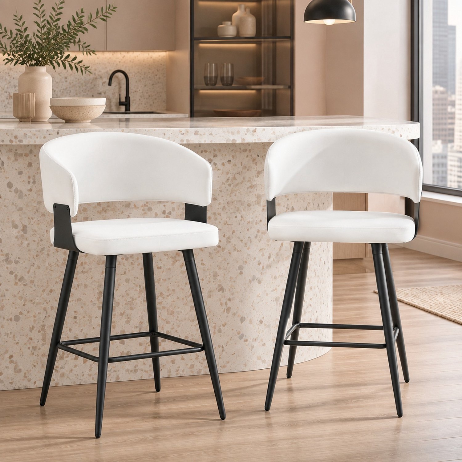 CHICFURN Barkruk - Volwassenen - Rugleuning - Metalen onderstel - Wit