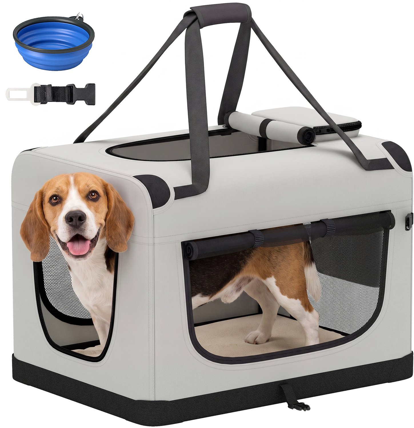 PawHut Pet Carrier Bag-Oxford-Gewebe, PVC-70 x 52 x 50 cm-Hellgrau