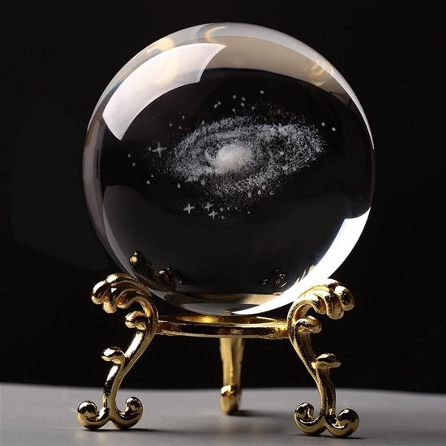 Kristallen bol - Glazen orb - Bureaudecoratie - Gegraveerd zonnestelsel - Diameter 6CM - Gouden melkweg
