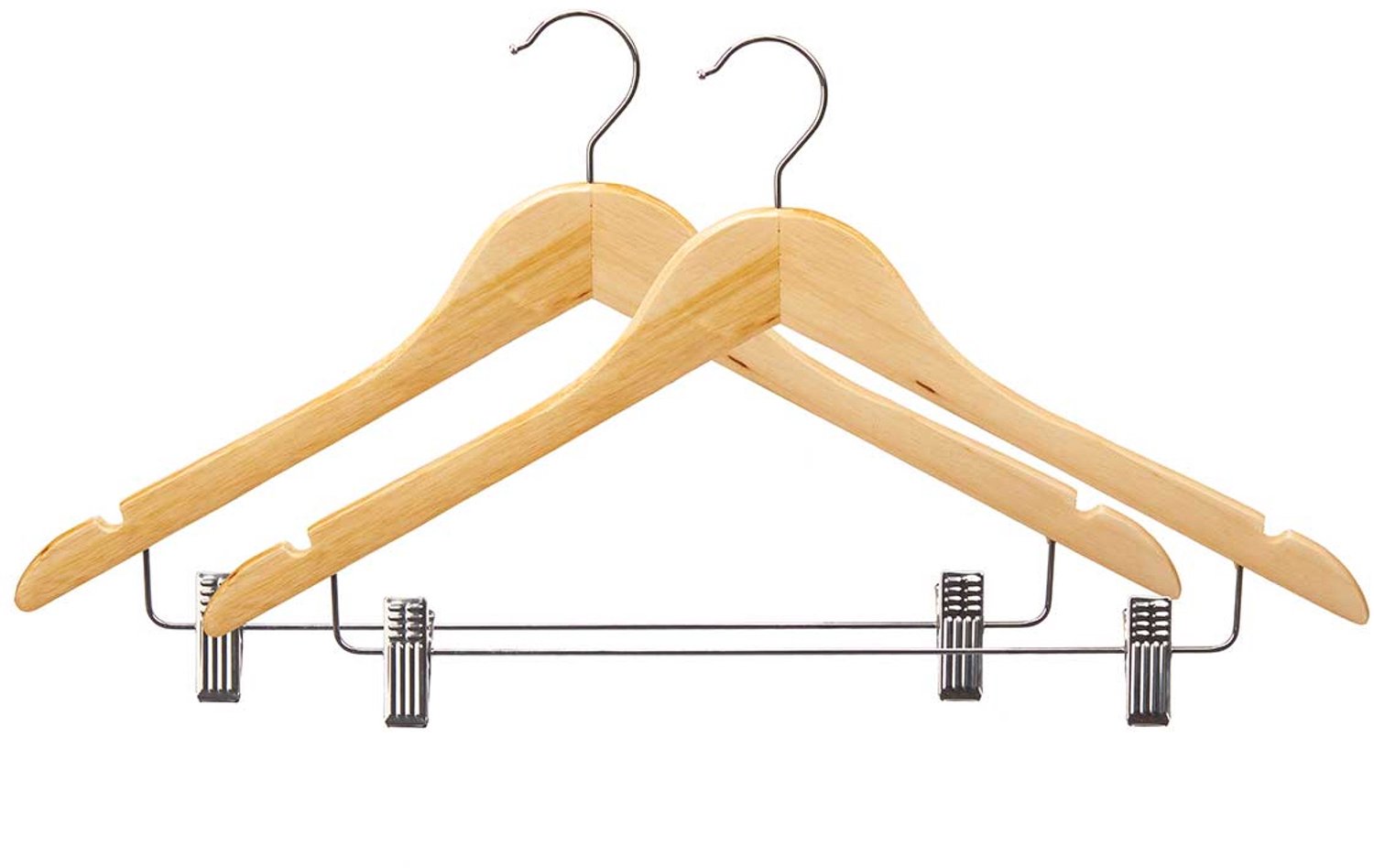 Kipit - Houten kledinghangers voor de kast met metalen clips COMFY PLACES, 2 stuks