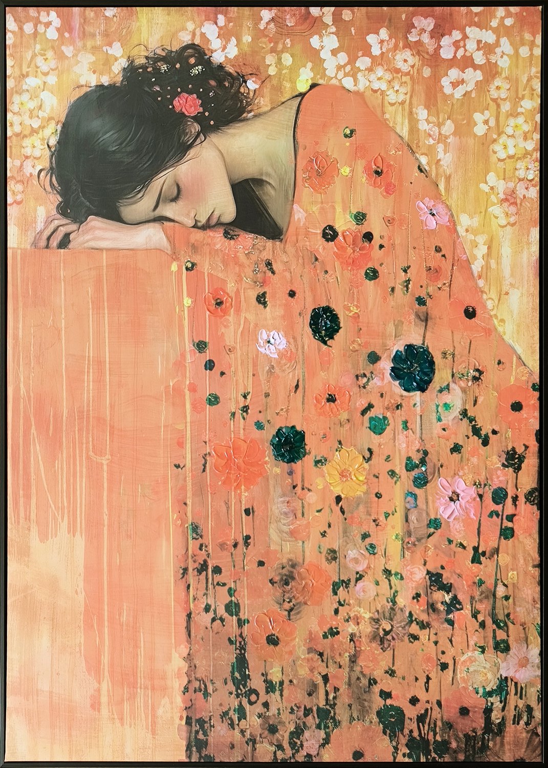 Schilderij vrouw bloemen 60x80cm