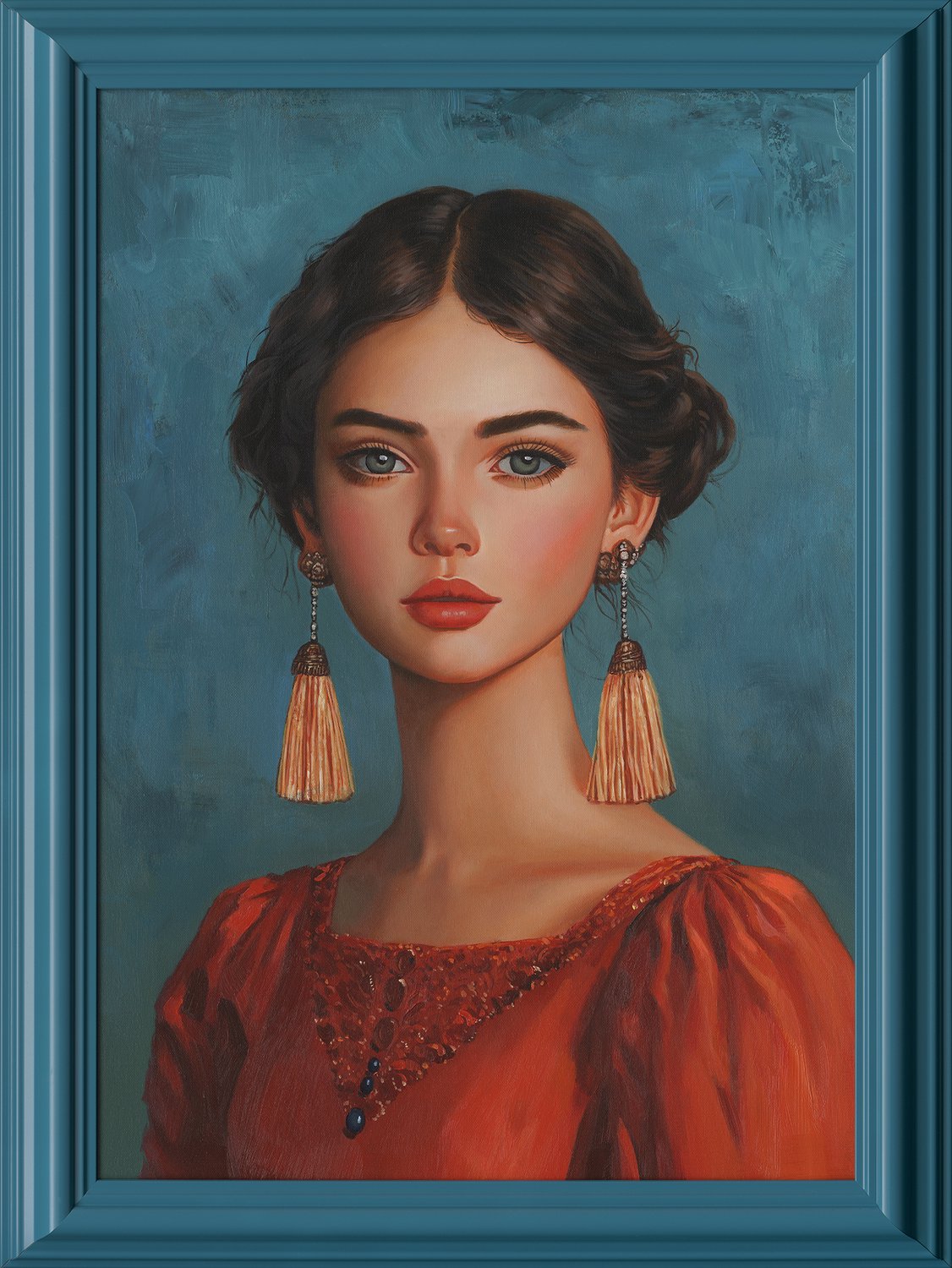 Schilderij met lijst portret blauw 70x100cm