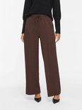 Bruine wijde broek met hoge taille, trekkoord in de taille en subtiele vouwlijn voorop.