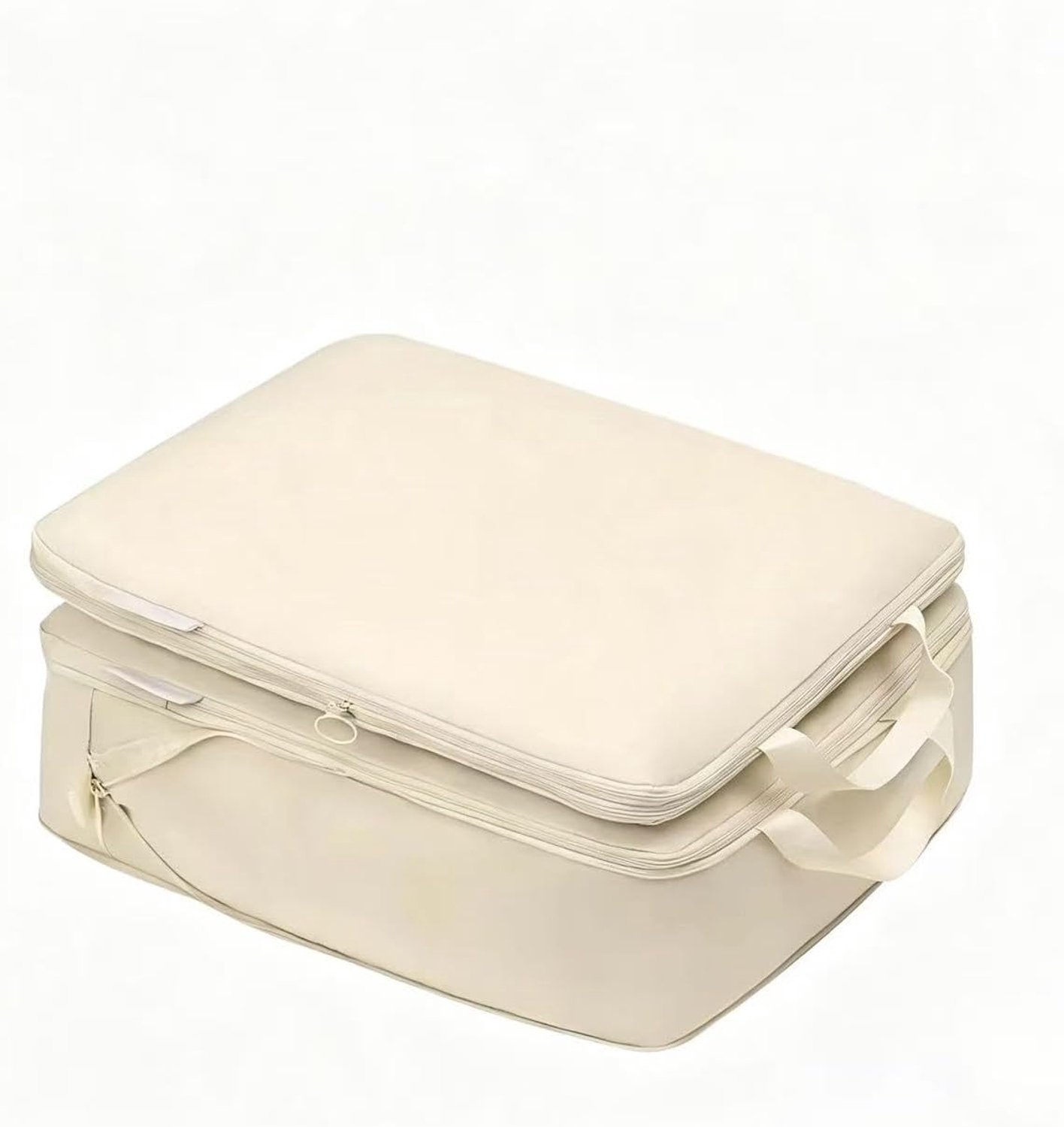 Kleding opbergtas - kleding organizer met ritssluiting en handvatten - voor kleding, dekens en beddengoed - kleding opbergers voor thuis - beige - 35 x 26 x 10 cm - 2 stuks