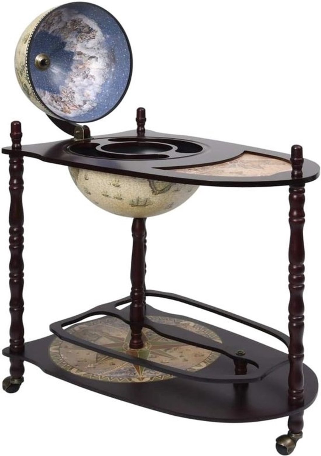 Wereldbol Bartafel - Globe Bar - Dranken Presenteren - Voorzien van Wielen - 70 x 45 x 88 cm - Groen