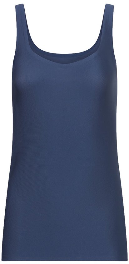 Donkerblauw mouwloos hemdje met een klassieke ronde hals.