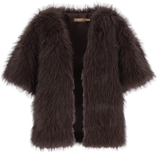 Donkerbruin Like Flo faux fur vest met halflange mouwen en open voorzijde.