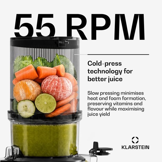 Klarstein, Wavyn, Slowjuicer, krachtige 300 W koudpers-slowjuicer, 130 mm brede vulschacht, 55 rpm, BPA-vrije onderdelen van Klarstein — afbeelding 3