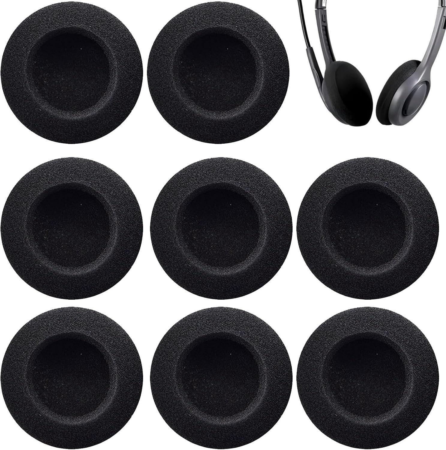 Set van 8 Vervangende Oorkussens van Schuim, 6 cm Comfortabele Oorkussens voor Hoofdtelefoon, Ideaal voor Geluidsisolatie en Comfort