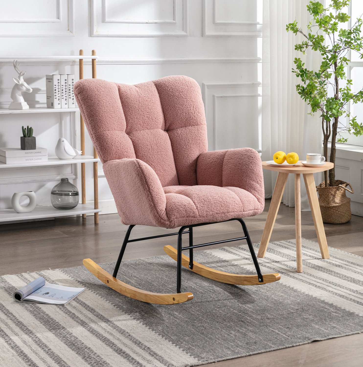 CHICFURN Schommelstoel - Gecapitonneerd - Met armleuningen - Roze