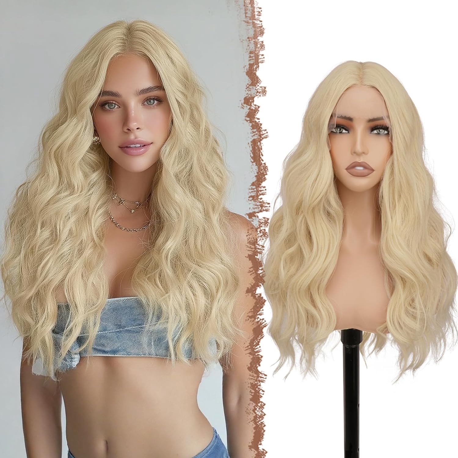 Lange Golvende Lichtblonde Lace Front Peruk, 70 cm Synthetisch Haar voor Vrouwen, Natuurlijk Uiterlijk en Comfortabel Draagcomfort