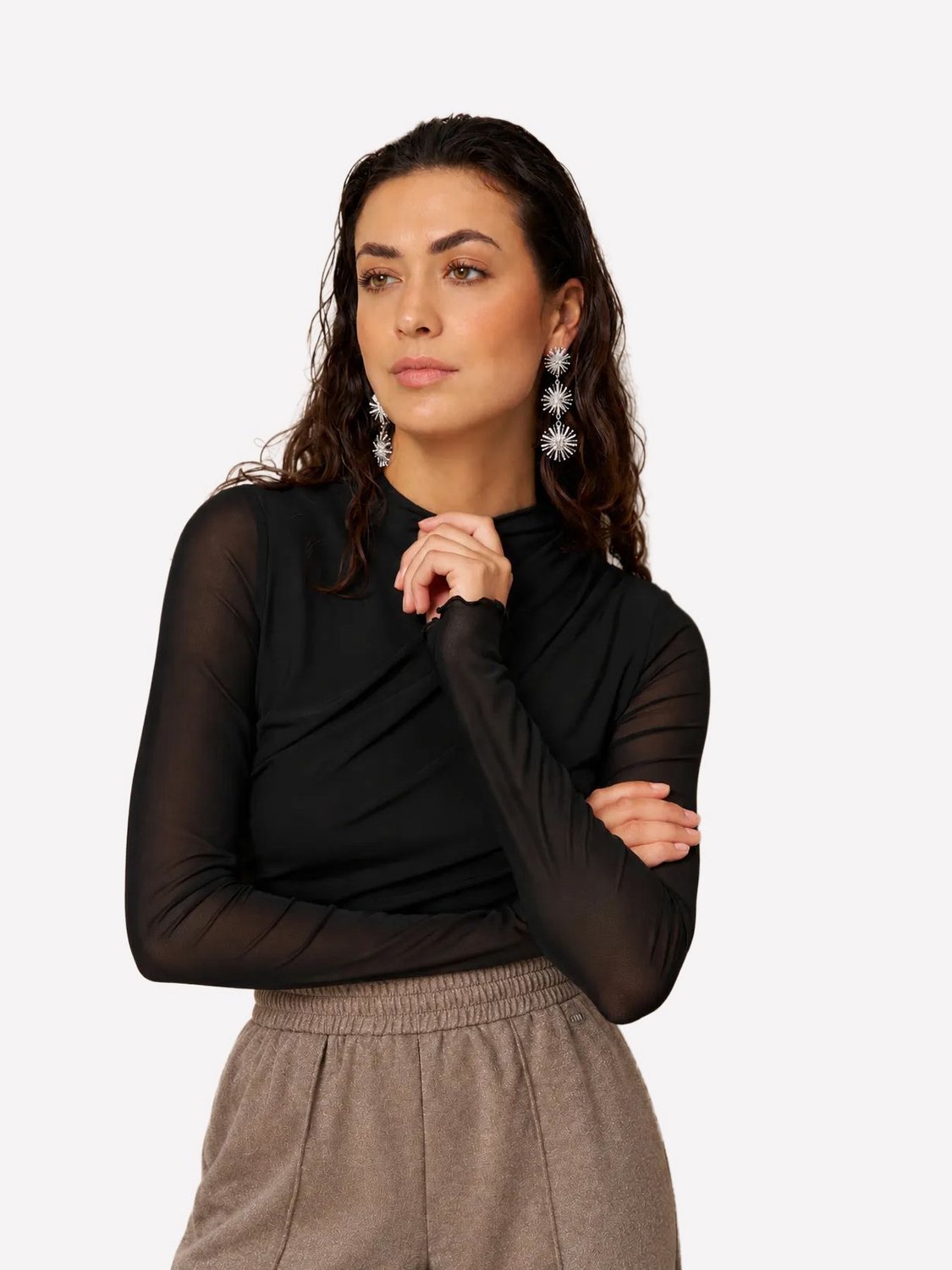 Lofty Manner Top Top Jolien Draped Mesh Rj13 Black Dames Maat - L